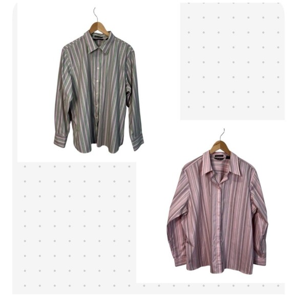 Eddie Bauer Tops - Lot Of 2 — Eddie Bauer Button Up Shirts Women XXL Wrinkle Free Cotton Pink Green